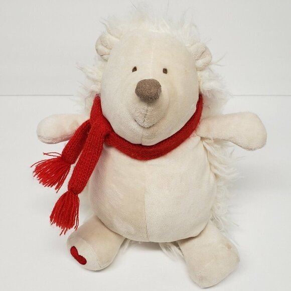 Pier 1 Imports 10" Herbert the Hedgehog White with Red Scarf Heart Stuffed Plush - Picture 1 of 5